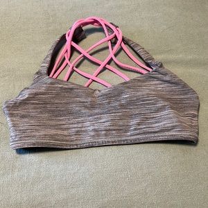 Womens lululemon grey and hot pink crossed sports bra